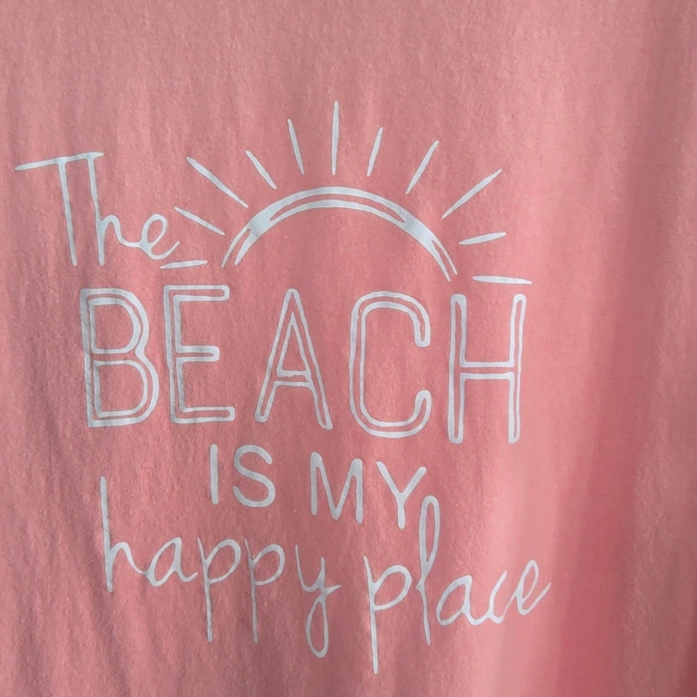 Pink Coral Color W White The Beach Is My Happy Place Graphic T-Shirt